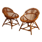Pair of bamboo and wicker armchairs from the 1960s.