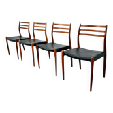 Ensemble de 4 chaises modèle 78 en teck et cuir par Niels O. Møller