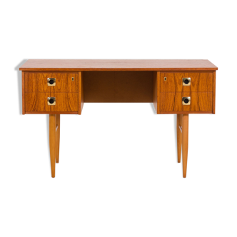 italian teak desk with brass handles and beech legs, 1960s