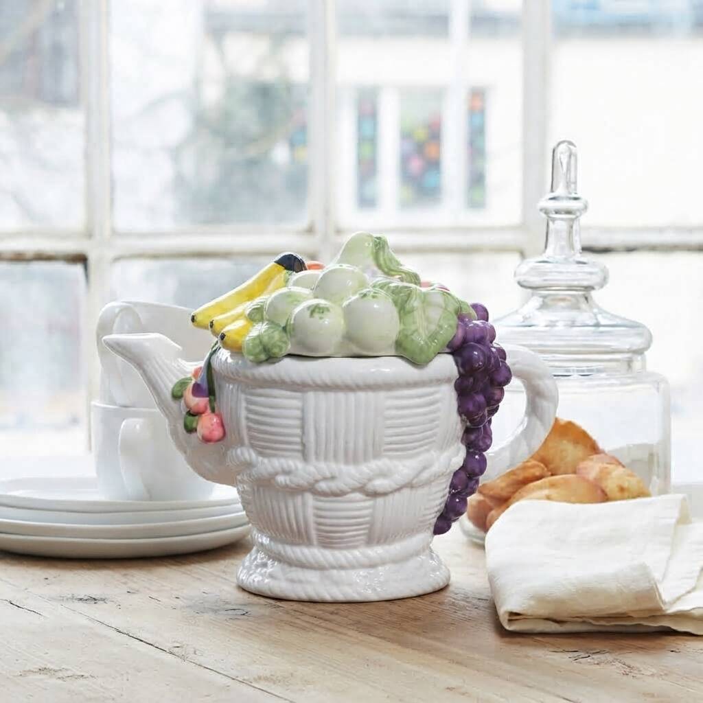 Vintage fruit majolica teapot