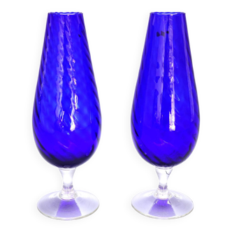 Paire de vases en verre côtelé de forme tulipe italie vintage 1960 design 50-60