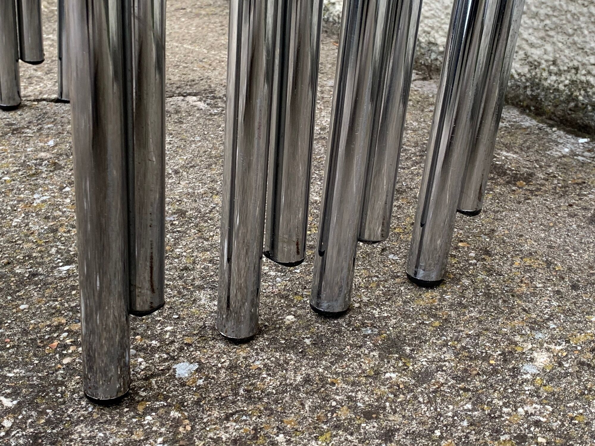 4 folding chairs chromed metal and Skaï fawn 1970