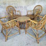Garden furniture: 4 armchairs and rattan coffee table
