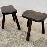 Pair of vintage stained wood tripod stools from the 1970s