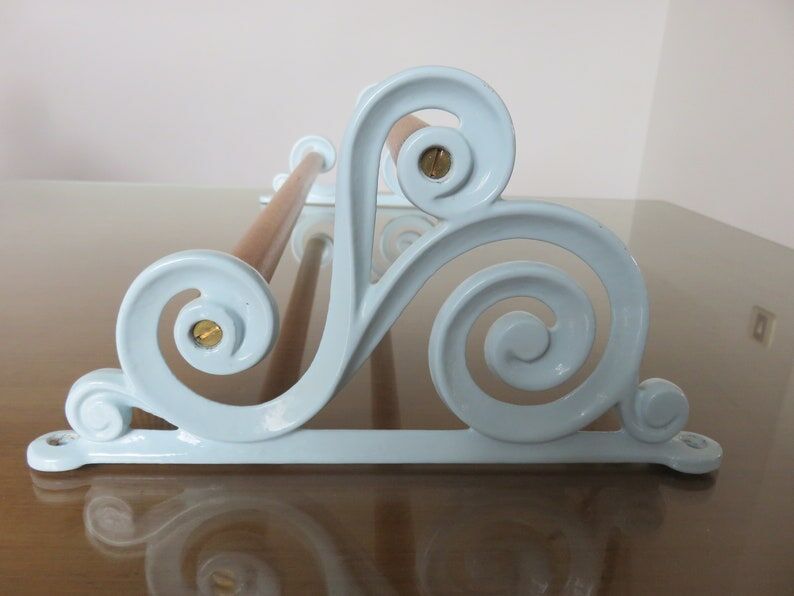 Towel rack in enamelled cast iron pale blue Art Deco 30s 40s