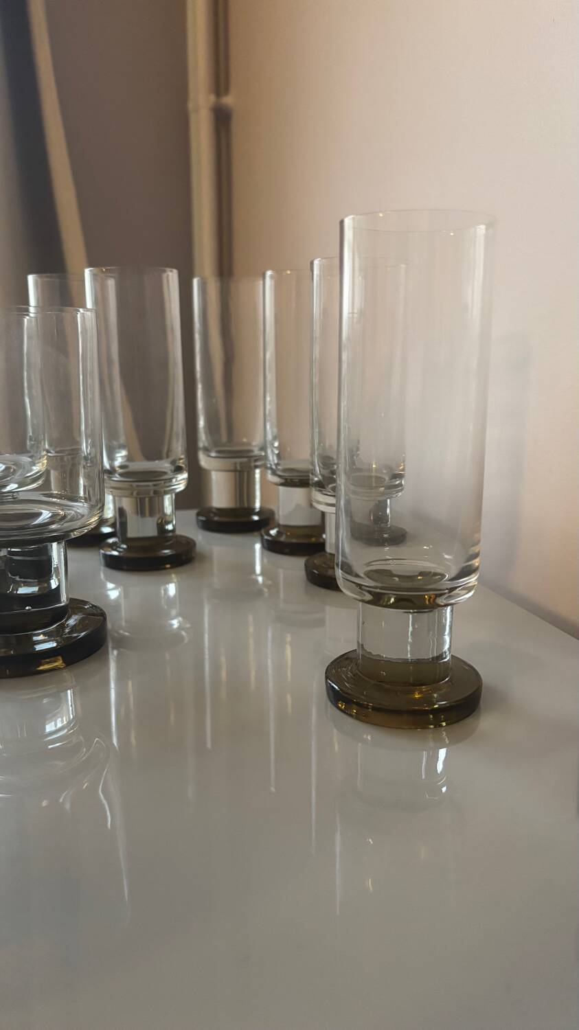 Lot de 18 verres en cristal vintage années 70