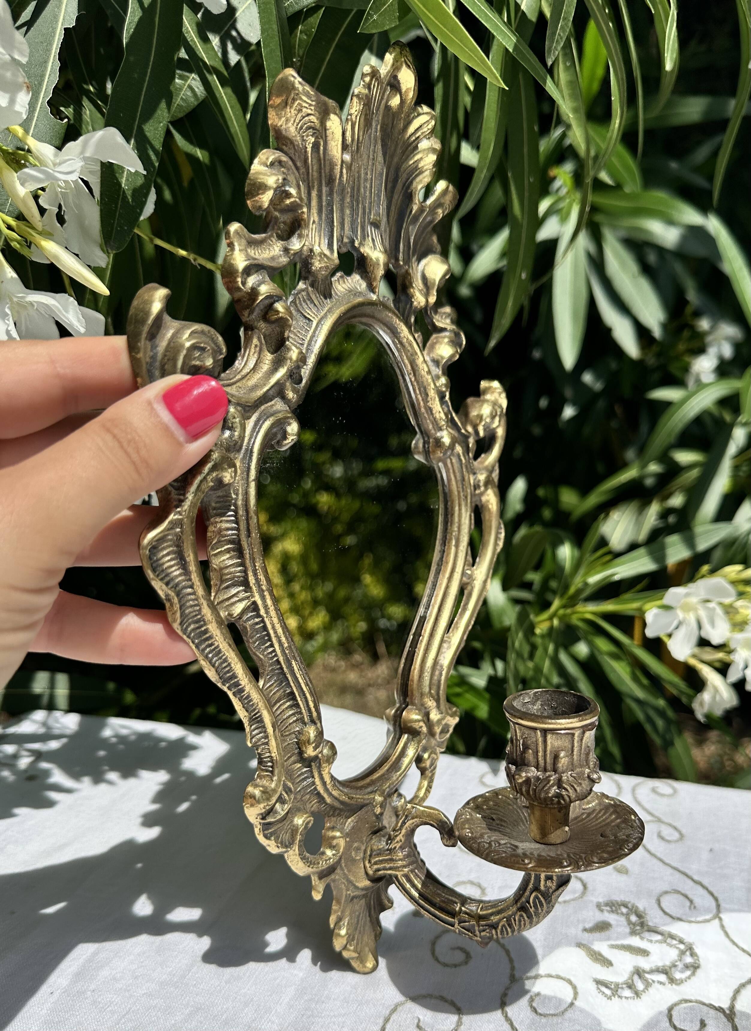 Magnificent Vintage Brass Mirror Candlestick - Baroque - Home Decor