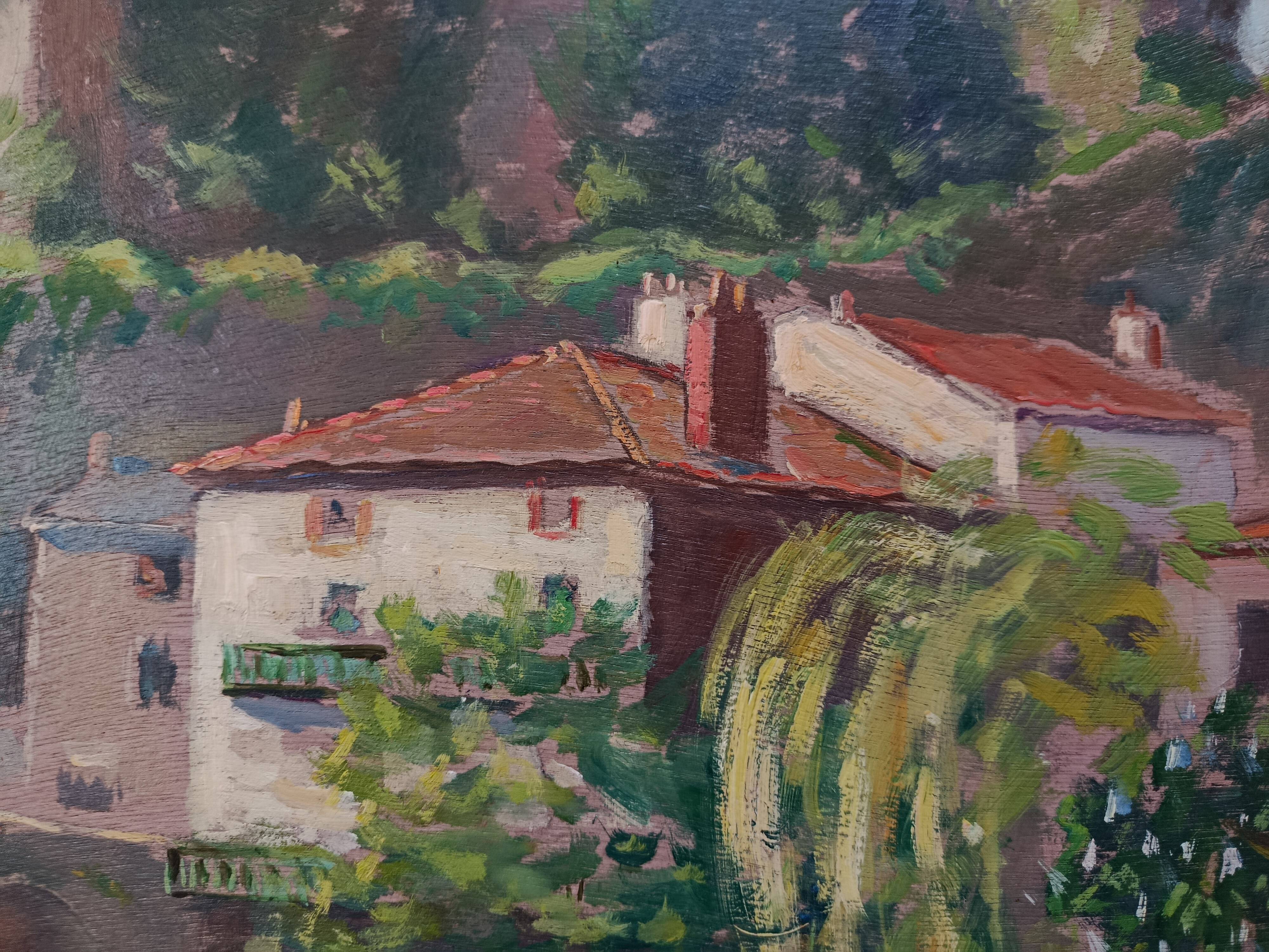 Oil on wood panel CHATEAU DE CLISSON 44 by PIERRE BERTRAND, frame 1940