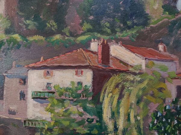 Huile sur panneau bois chateau de clisson 44 de pierre bertrand, cadre 1940