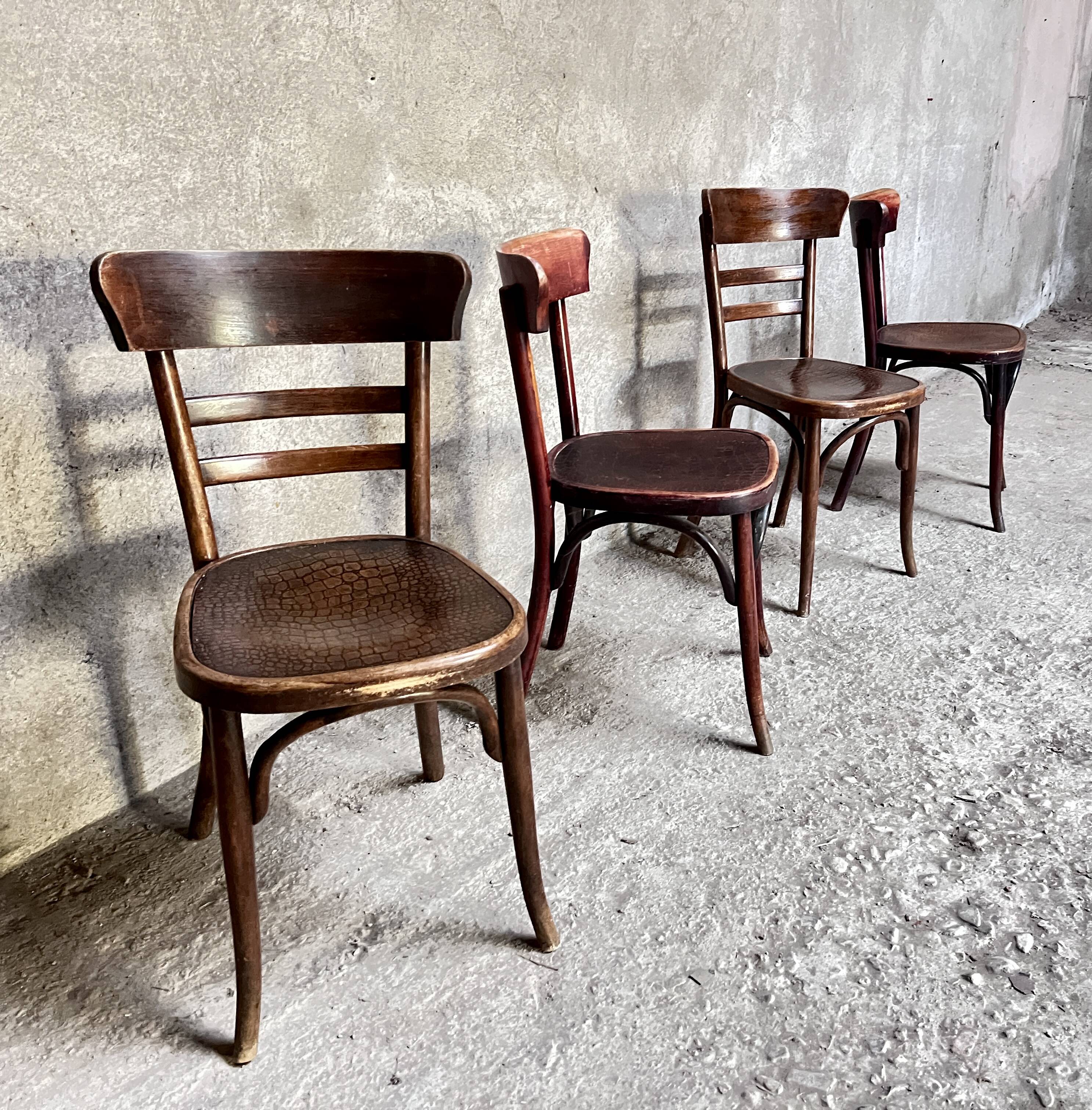 Set of 4 Fischel bistro chairs crocodile model 1930