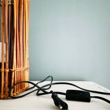 Cube lamp in vintage wood and wicker