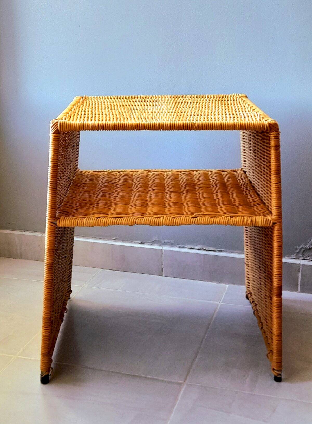Wicker bedside table or side table from the 1960s.