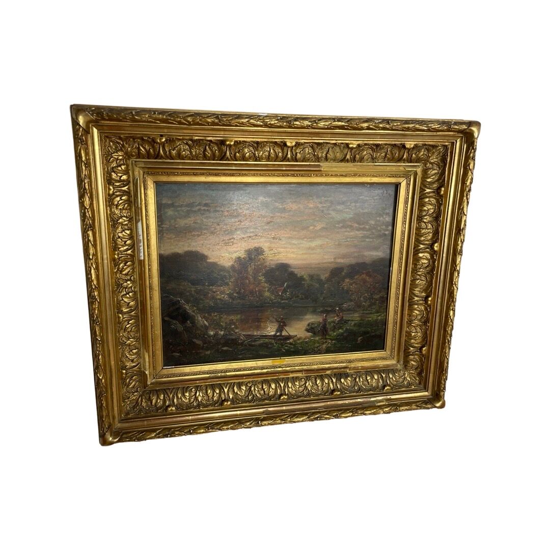 A. Ryban: Oil on panel man in a boat. dated 1877