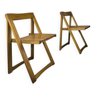 Pair of vintage folding wooden chairs by Aldo Jacober