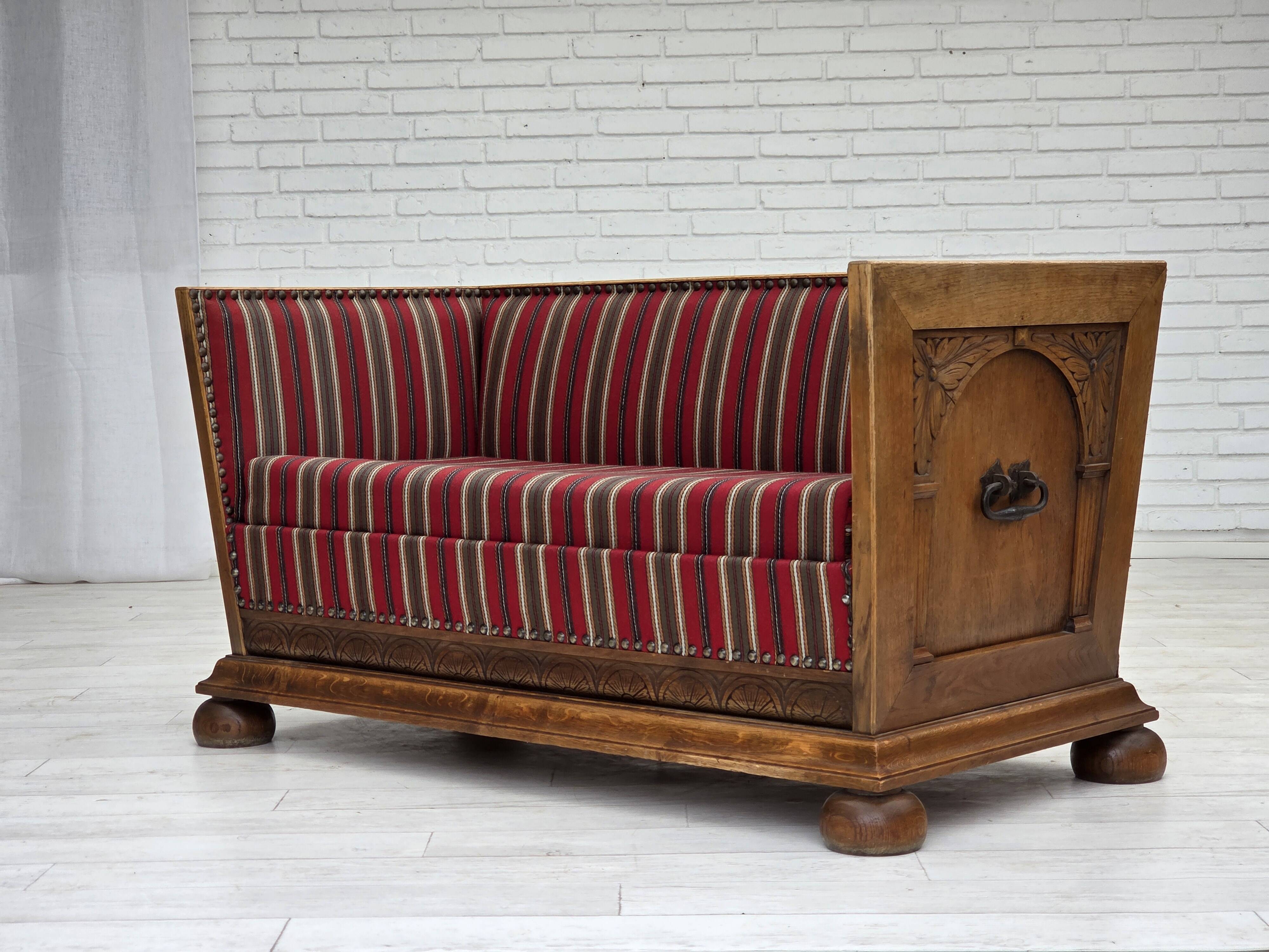 1960s, Danish 2-seater sofa, original condition, furniture wool, oak wood.