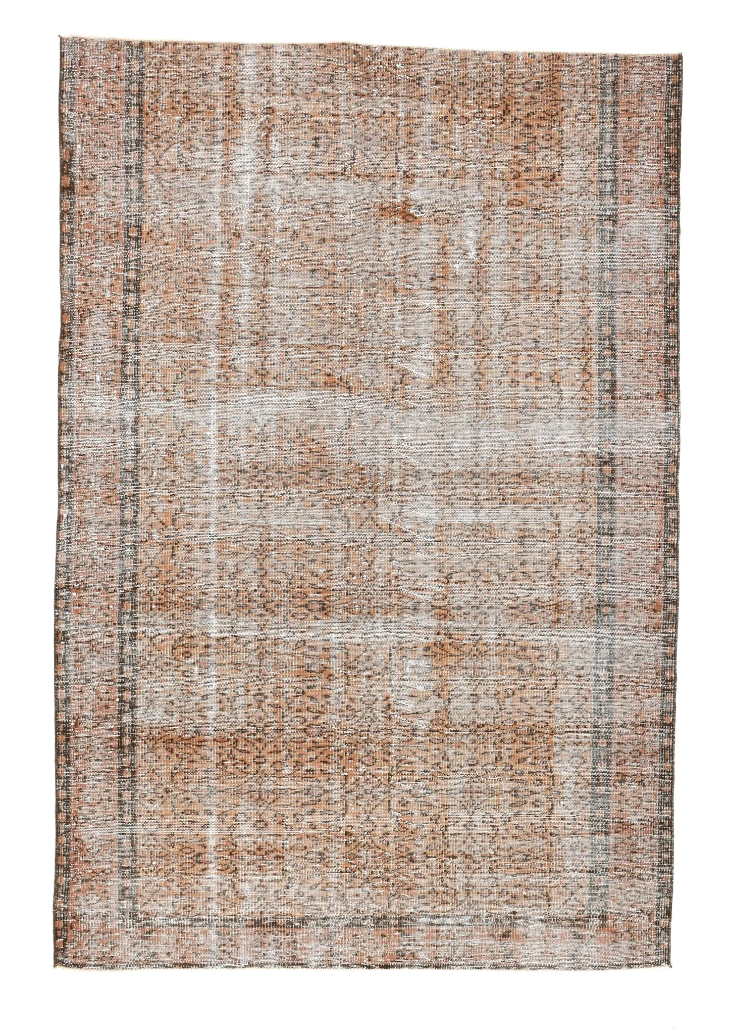 Terracotta & Rust Brown Floral Persian Rug, Turkish Vintage Antique Carpet