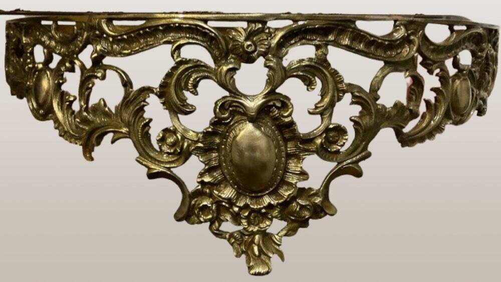 Console murale en bronze et miroir, années 60. Lot de 2