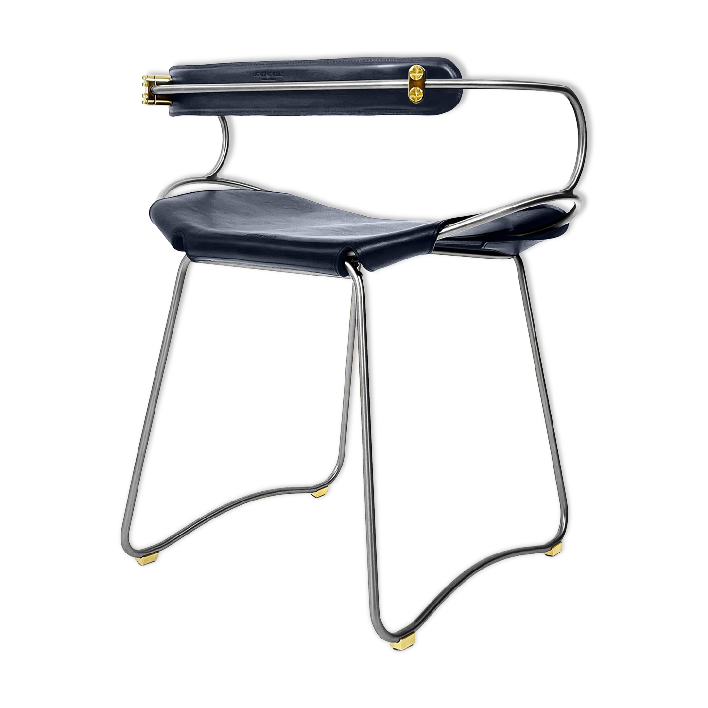 Stool height chair / table c. Backrest Aged Silver Steel and Navy Blue Leather