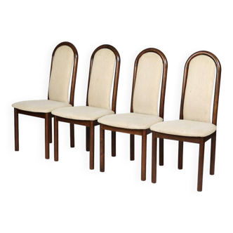 4 chairs in wood and fabric, 80s