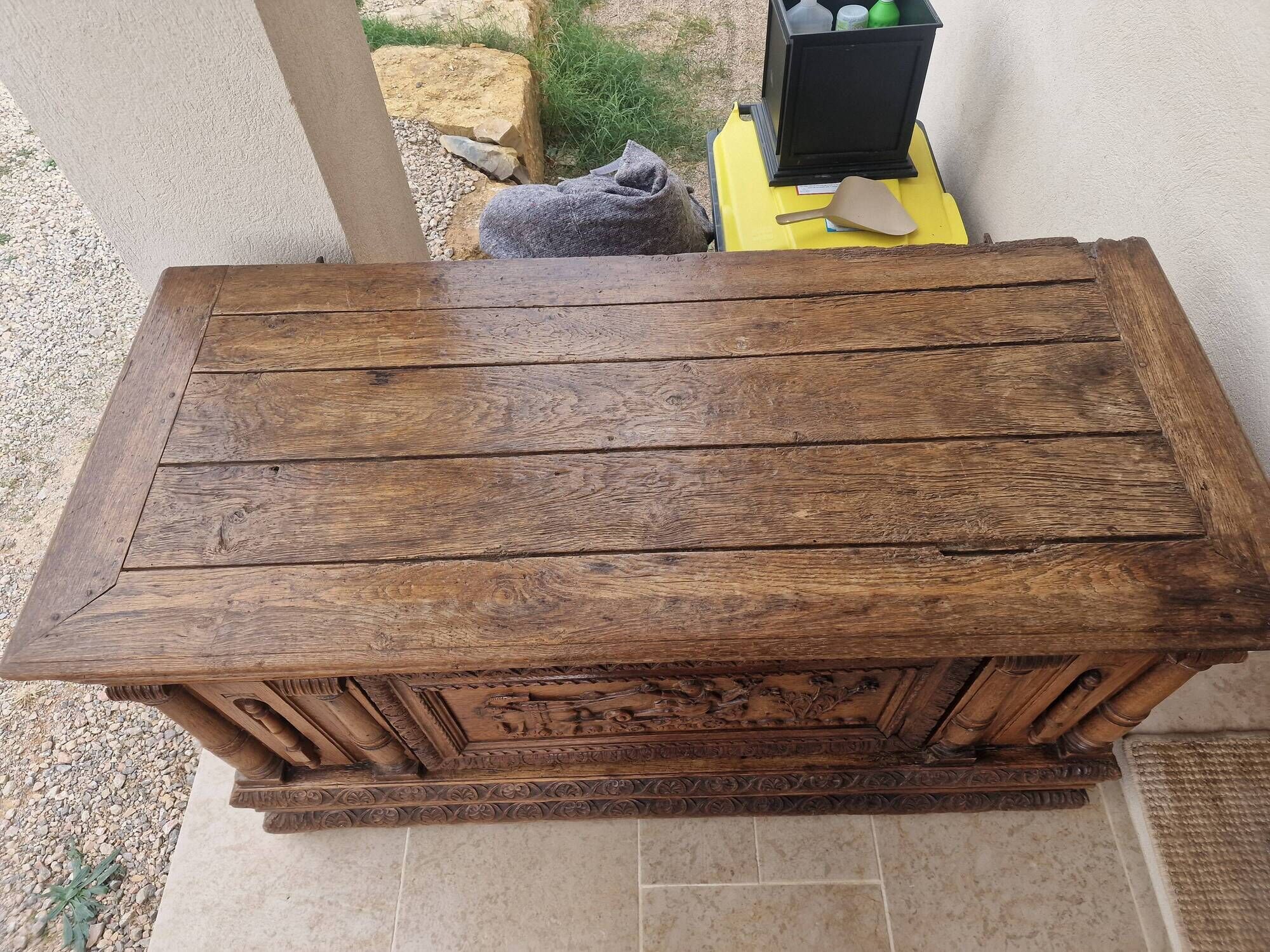 Antique carved oak chest
