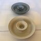 Pair of beige and blue ceramic candlesticks