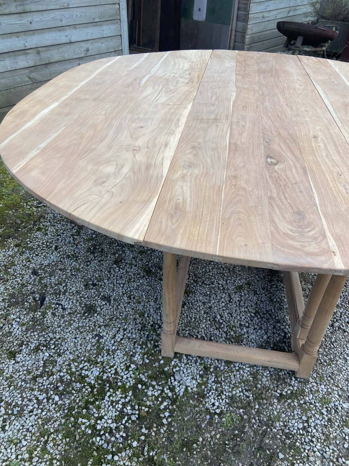 Large gateleg table in raw wood