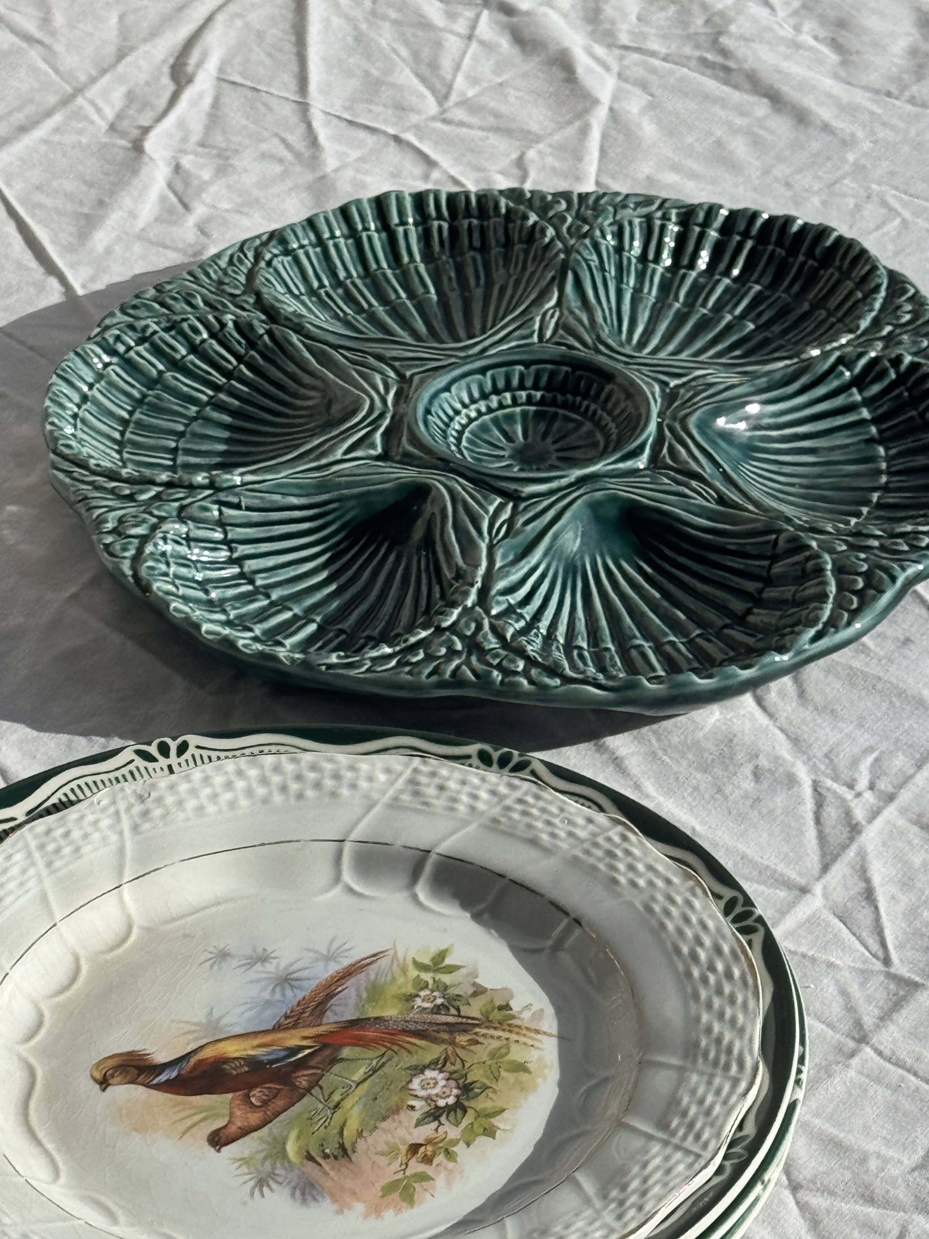 Plat à compartiment coquillages turquoise D28