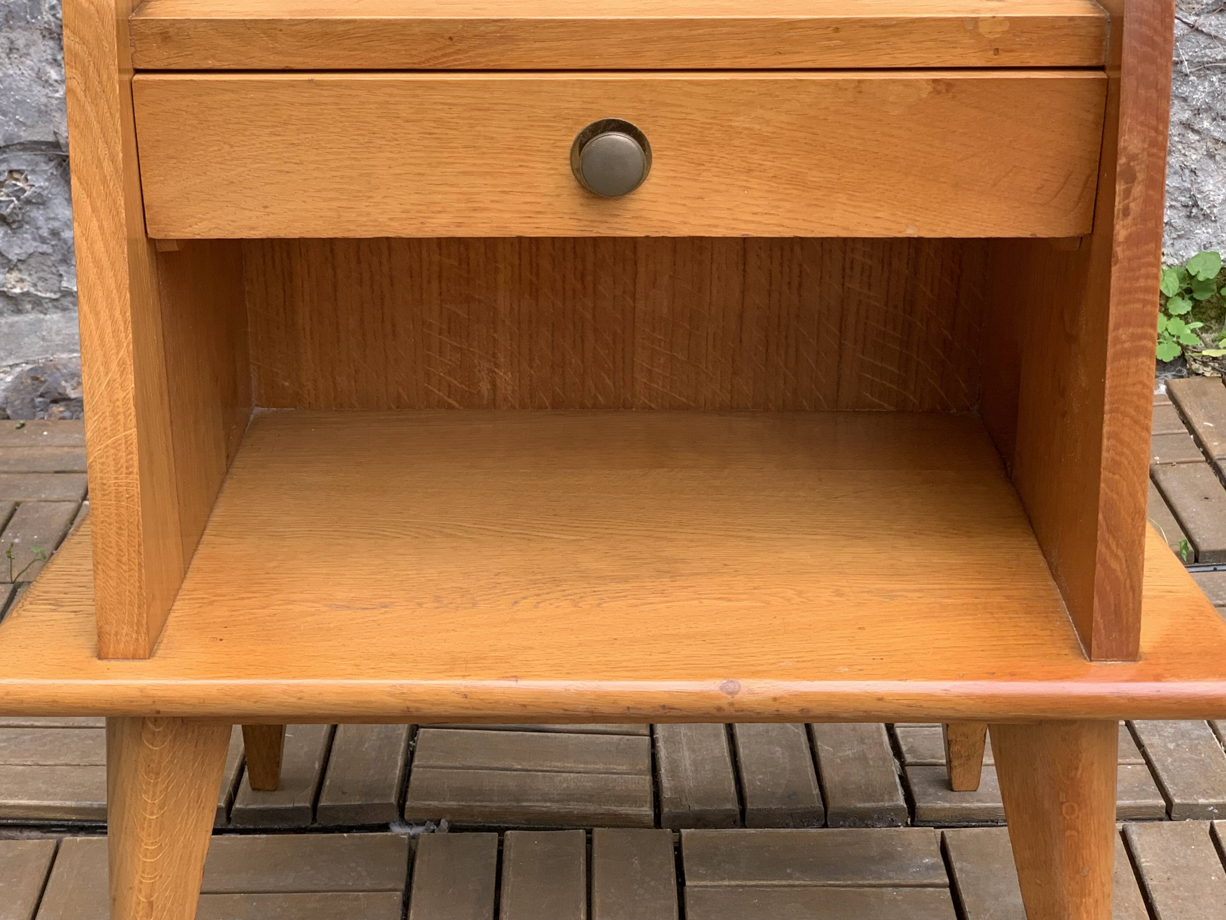 Solid oak compass feet bedside table 1950