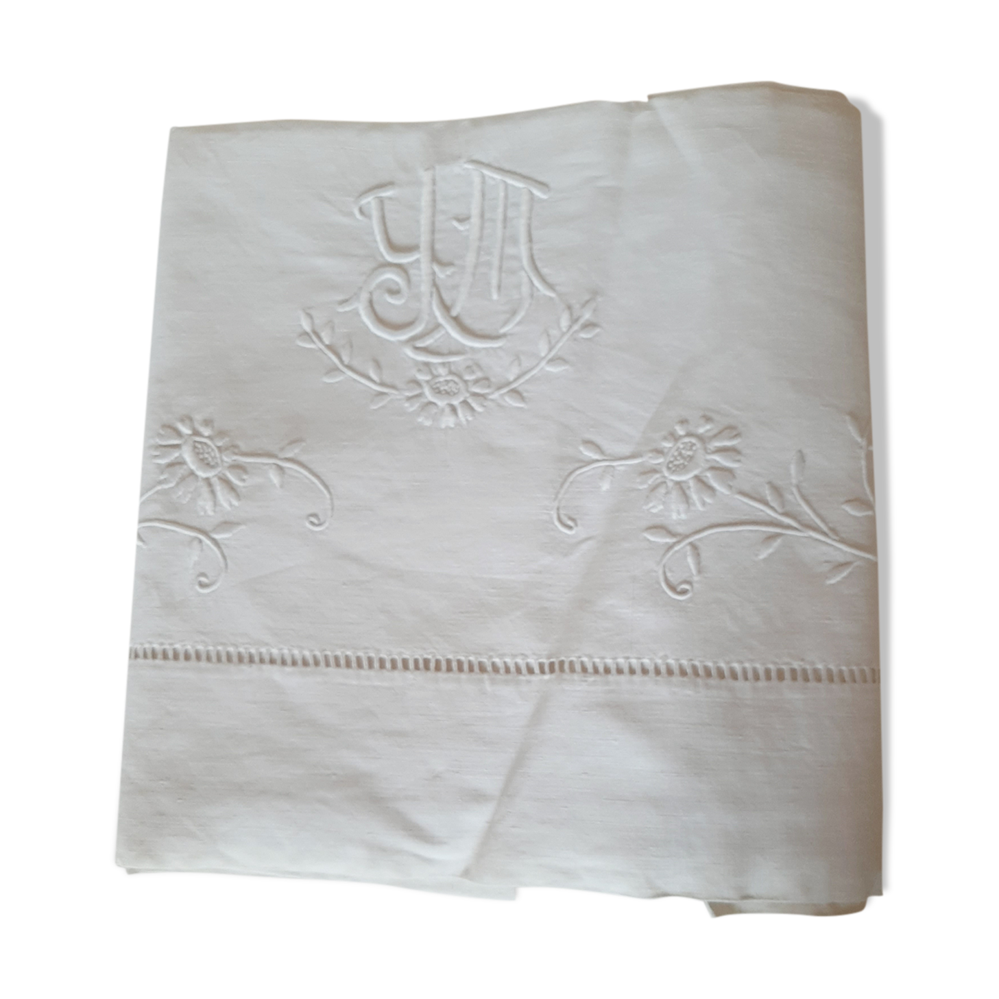 YM linen monogram embroidered sheet