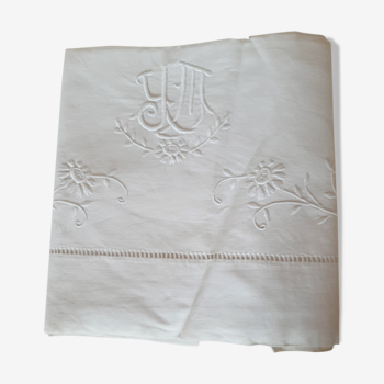 YM linen monogram embroidered sheet