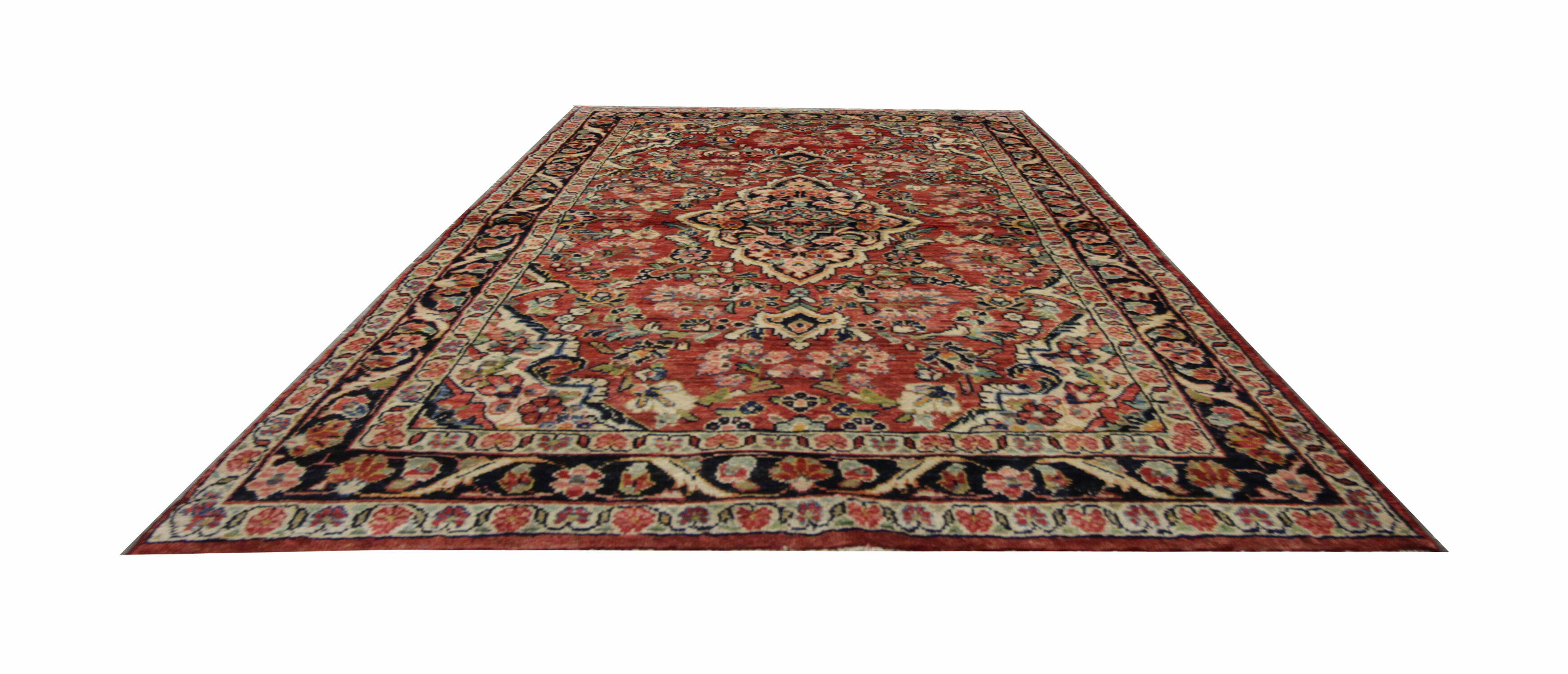 Traditional persian area rug handwoven red wool carpet rug- 130x220cm
