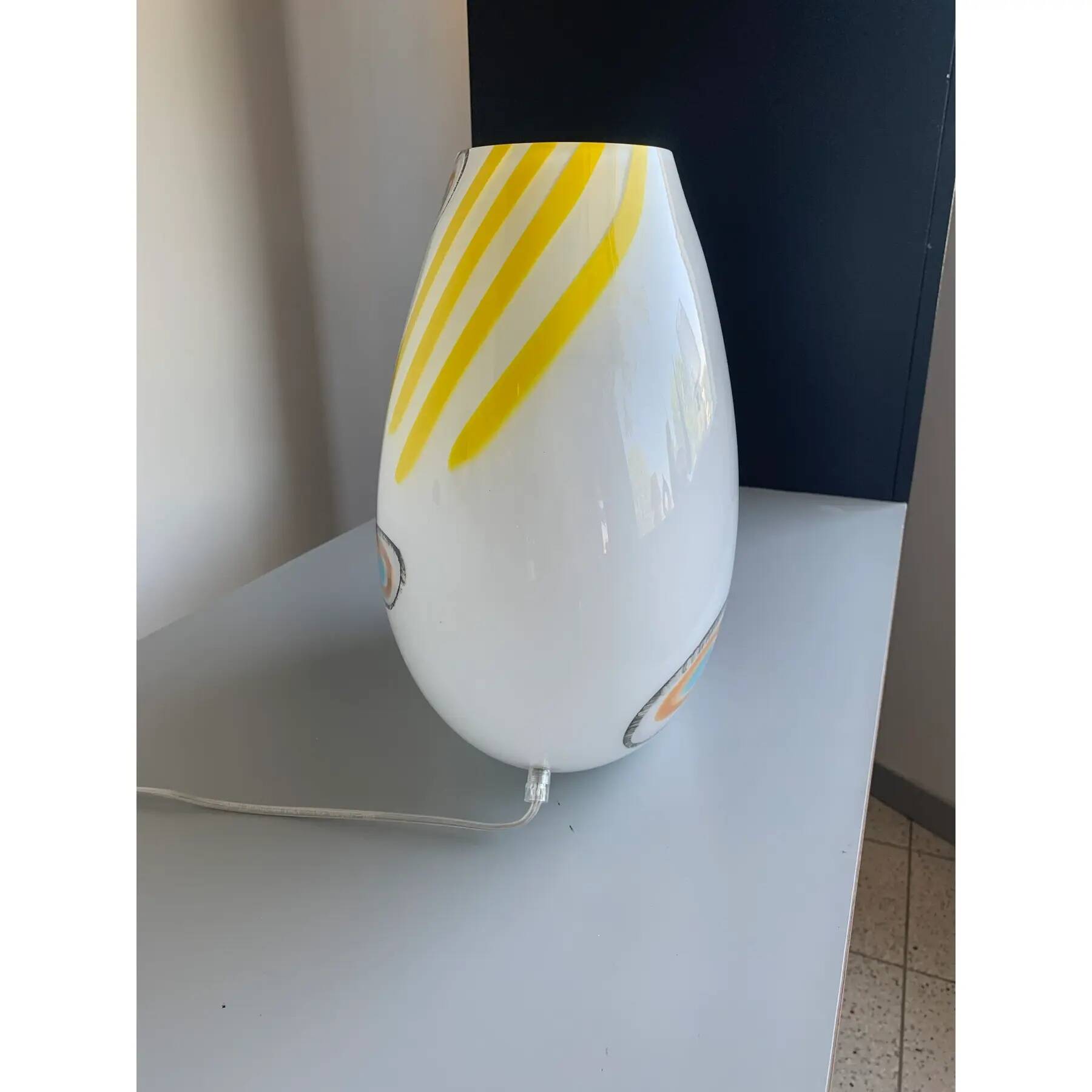 Milky-White Murano Glass Style Table Lamp Featuring a Multicoloured Reeds Vase