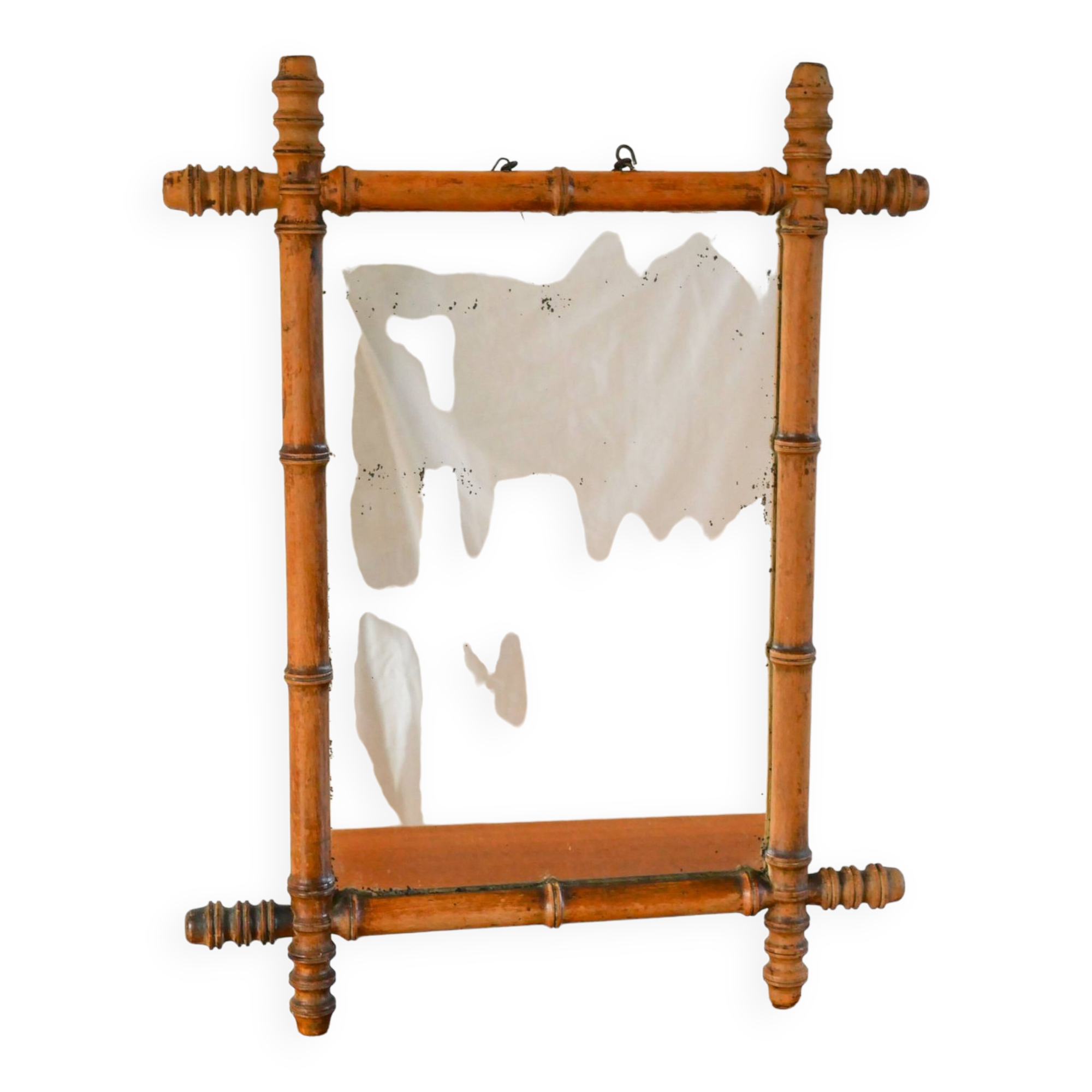 Bamboo effect wooden barber mirror 62 x 47 cm