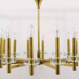 Brass and glass disc pendant light in the style of Gaetano Sciolari, mid-century, Italy, 1970s.