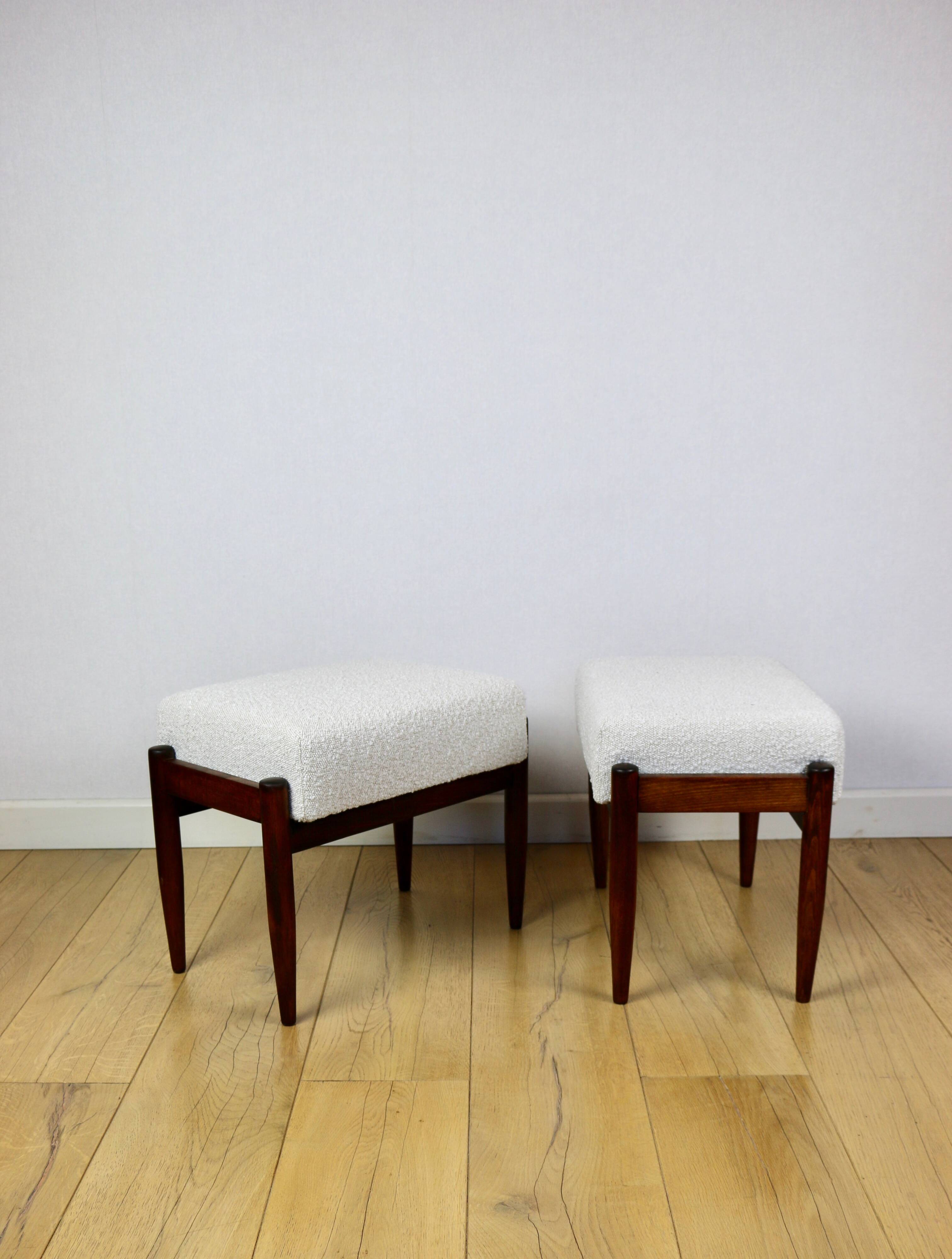 Edmund Homa stool, cream ivory white boucle seat - 2 pieces available