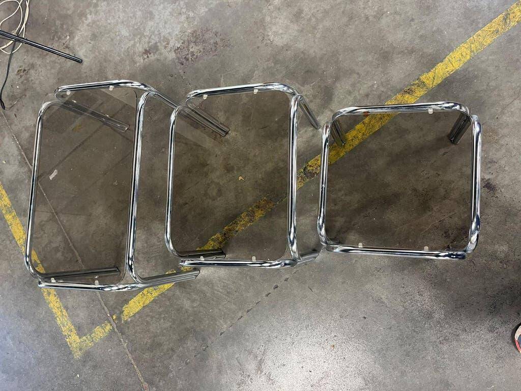 Set of 3 vintage chrome nesting tables / side tables.