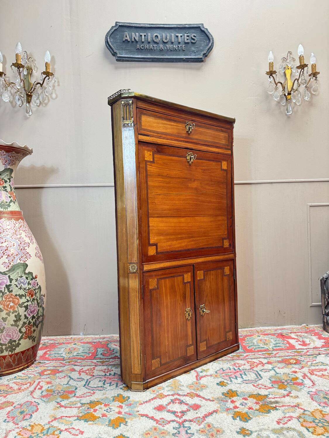 Tuart jean-baptiste ii marquetry wood secretary, stamped