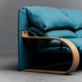 2 seater sofa in blue fabric 1970