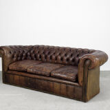 Antique brown leather chesterfield sofa, 1920s