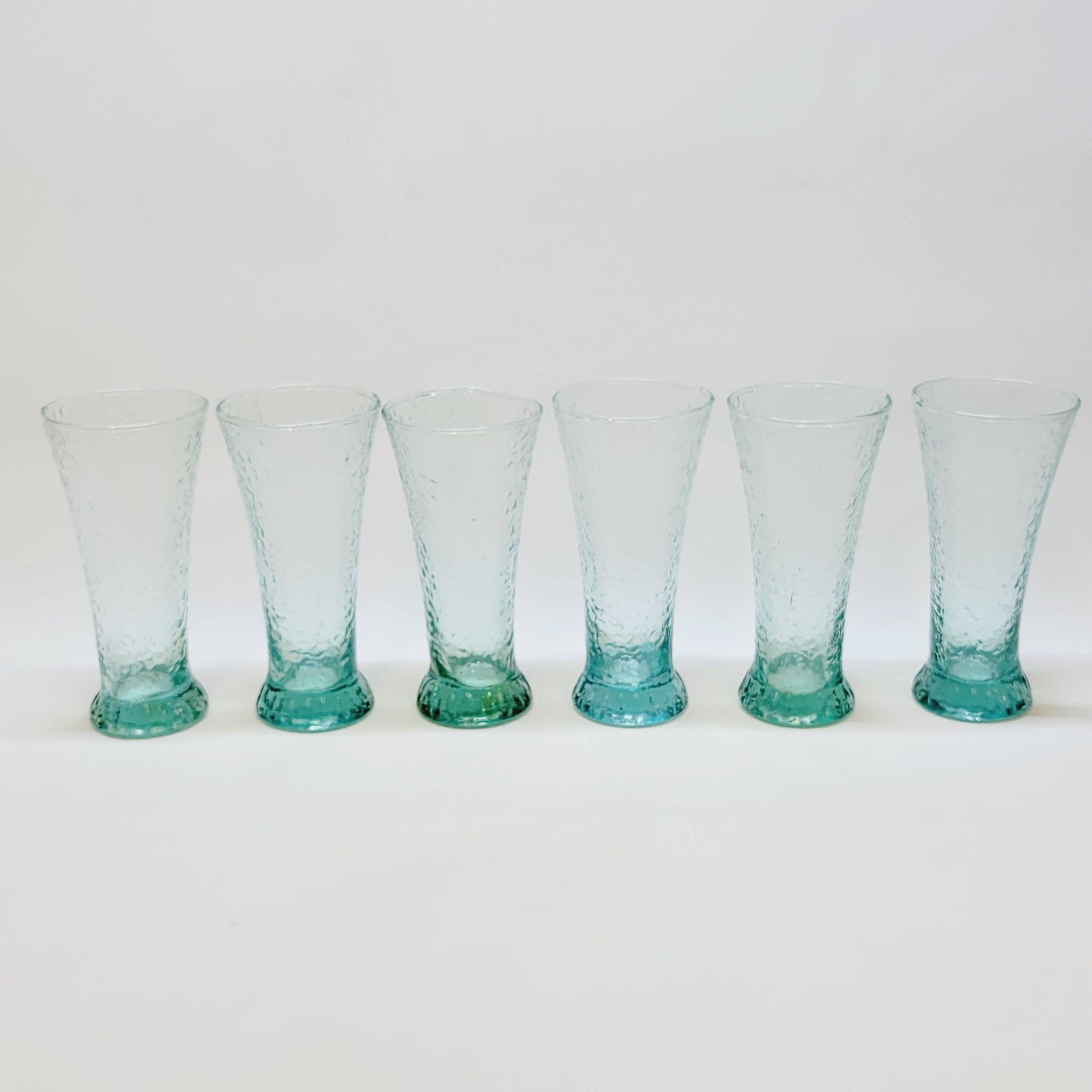 6 verres évasés en verre bleu soufflé bullé texturé pastis / orangeade / eau