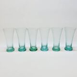 6 flared glasses in textured bubble blown blue glass pastis / orangeade / water