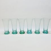 6 verres évasés en verre bleu soufflé bullé texturé pastis / orangeade / eau