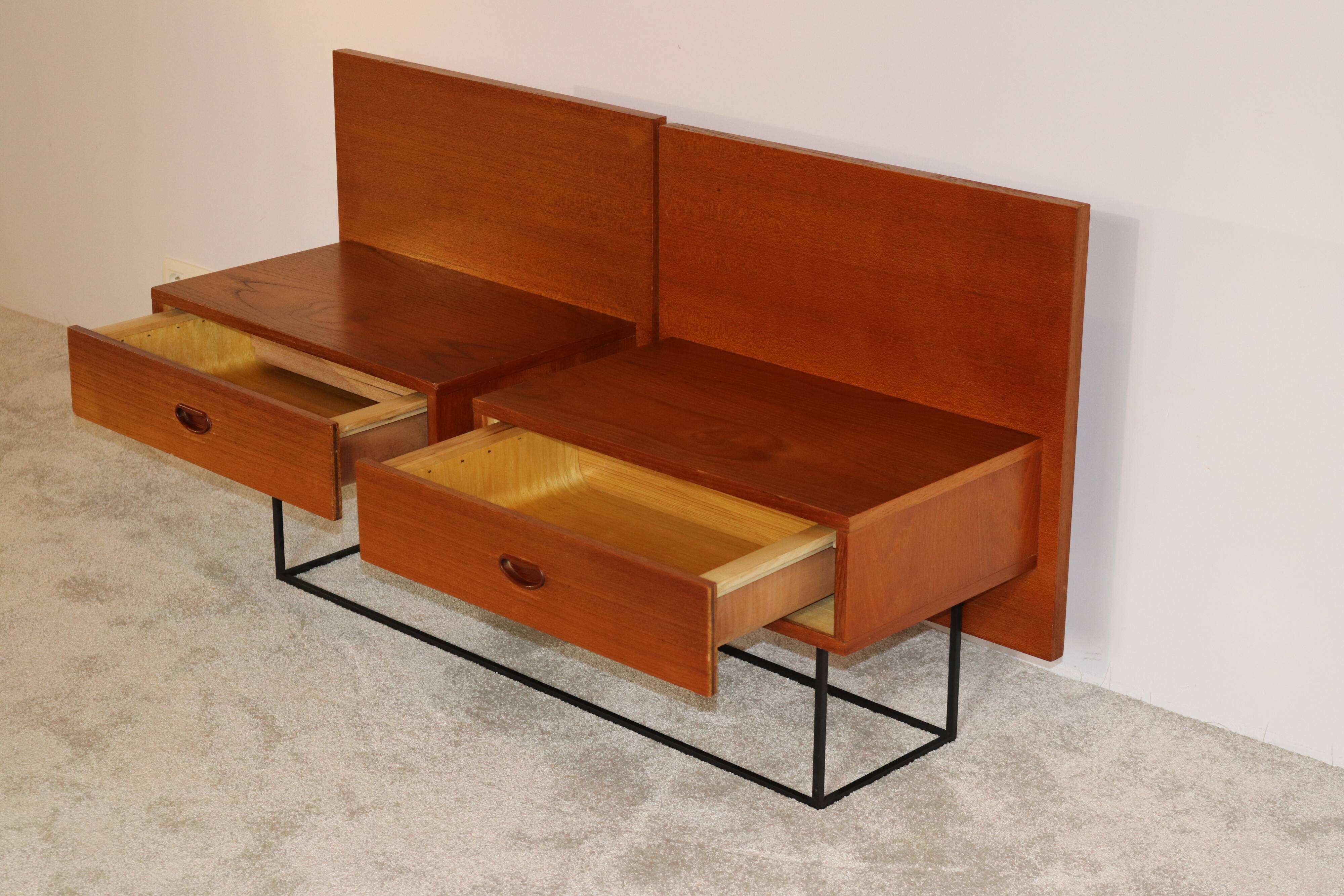 Floating bedside tables in teak veneer - Belgium - 1960's