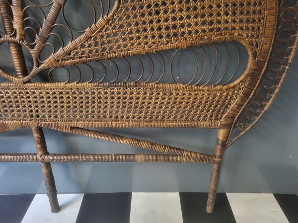 Grande tête de lit en osier rotin Peacook Paon ''Emmanuelle'' Vintage