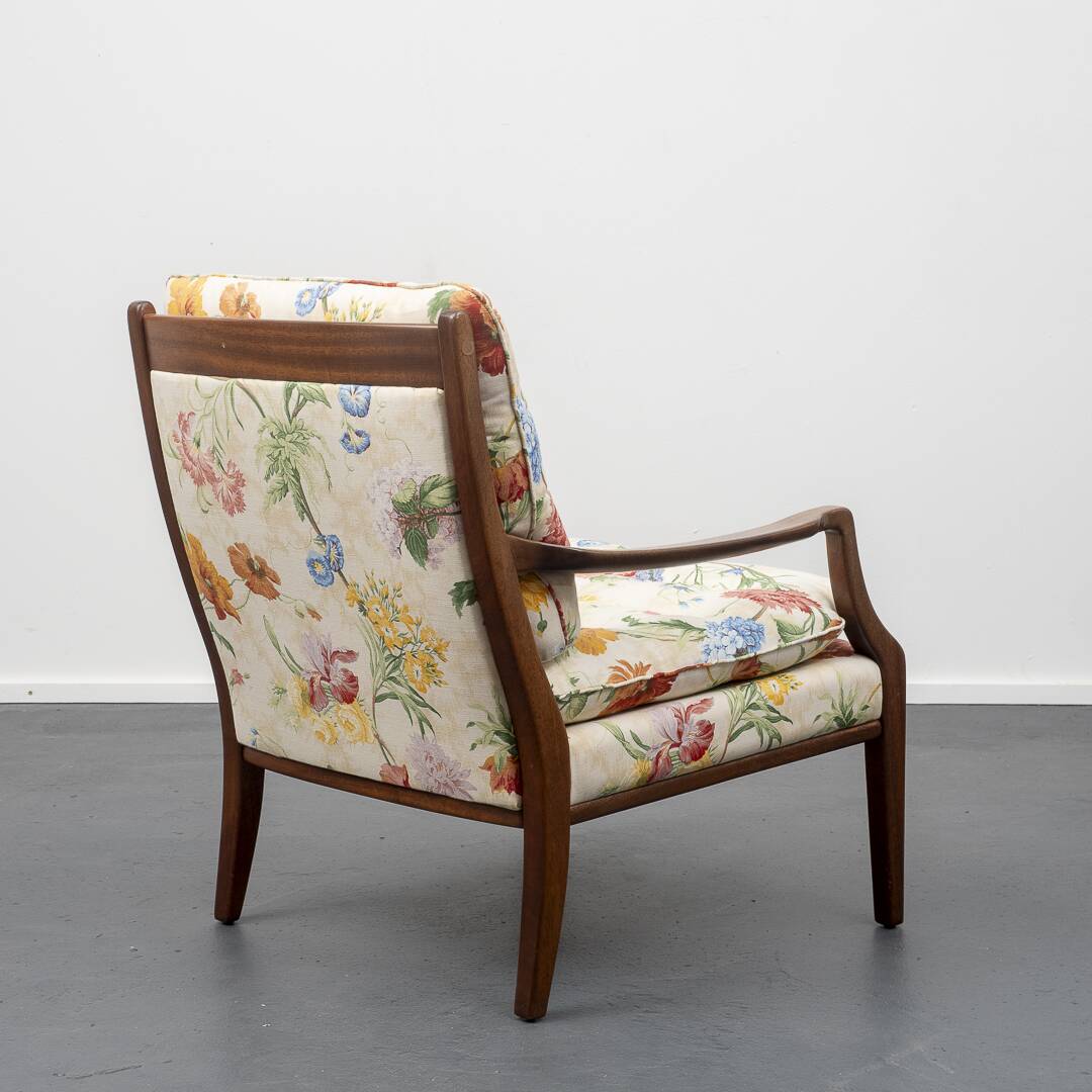 Restored 1960s armchair, floral pattern, two available.