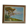 Tableau bord de mer vue de Corse port d'Ajaccio huile sur toile signé