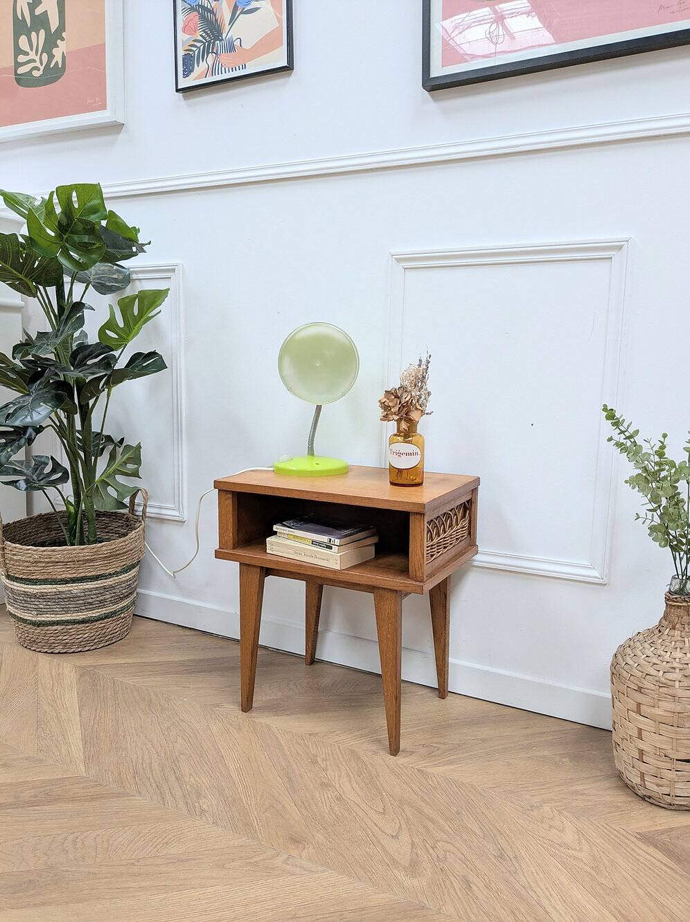 Vintage rattan bedside table