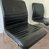 Black leather armchairs, Italian design, 70s (X2)