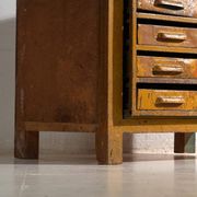 Industrial drawer unit in pine and iron – Central Europe, circa 1950