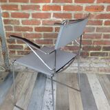 Lot of 4 Italian design chairs in leather and chrome